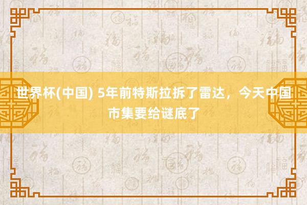 世界杯(中国) 5年前特斯拉拆了雷达，今天中国市集要给谜底了
