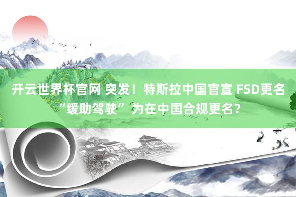 开云世界杯官网 突发！特斯拉中国官宣 FSD更名“缓助驾驶” 为在中国合规更名？