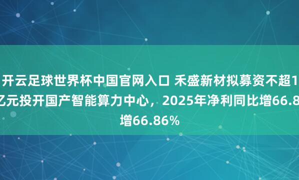 开云足球世界杯中国官网入口 禾盛新材拟募资不超1.9亿元投开国产智能算力中心，2025年净利同比增66.86%