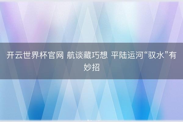 开云世界杯官网 航谈藏巧想 平陆运河“驭水”有妙招